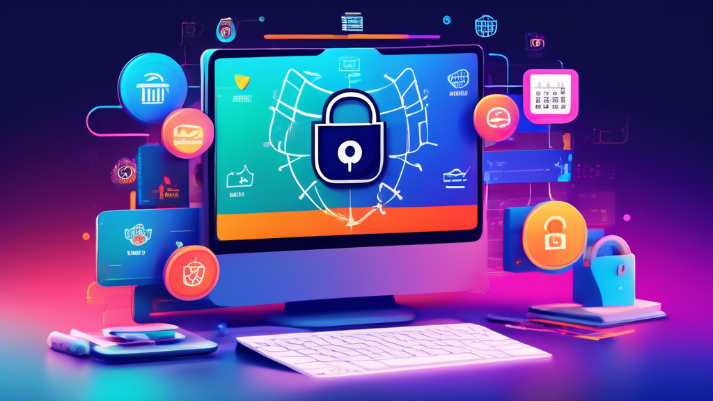 Create an image of a modern computer screen displaying a sleek interface with multiple tabs labeled with different free VPN services of 2023. On the side of the screen, include recognizable symbols of security like a padlock and shield, alongside vibrant logos of the VPN services. In the background, have a calendar marked with 2023 and digital elements that suggest global connectivity, such as a world map with connecting lines. The setting should be bright and professional, emphasizing both technology and trust.