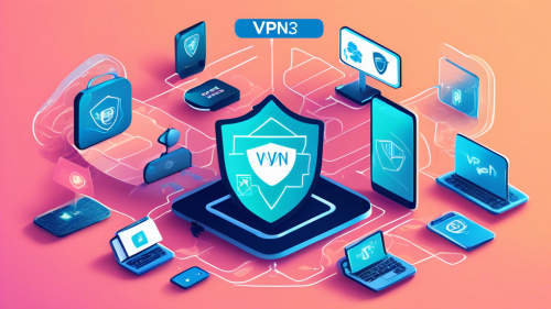 Create an illustrated digital image featuring an array of devices such as laptops, smartphones, and wearable tech, all securely connected with a shield icon representing top VPN services in 2023. The background includes a global network map with glowing connections to emphasize worldwide security and privacy. Various VPN logos, subtly placed, should indicate top recommendations for 2023.