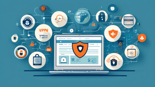 Create a detailed and visually engaging image that showcases the various benefits of using a VPN for online security. The image should feature a laptop at the center, connected to a virtual private network. Around the laptop, depict icons and symbols that represent key benefits such as data encryption, anonymity, protection from hackers, secure browsing on public Wi-Fi, and access to restricted content. Include a shield icon representing overall security, a padlock for encryption, a masked figure for anonymity, and a Wi-Fi symbol with a secure lock for safe public Wi-Fi usage. The background should be a dark, digital matrix to emphasize cybersecurity.