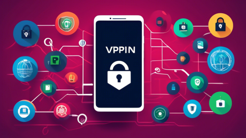 Create an image featuring a sleek modern Android smartphone with various VPN icons surrounding it, each labeled 'Top Free VPN 2023'. The background should incorporate subtle elements of digital security, such as padlocks and encrypted data lines, to symbolize internet safety and privacy.