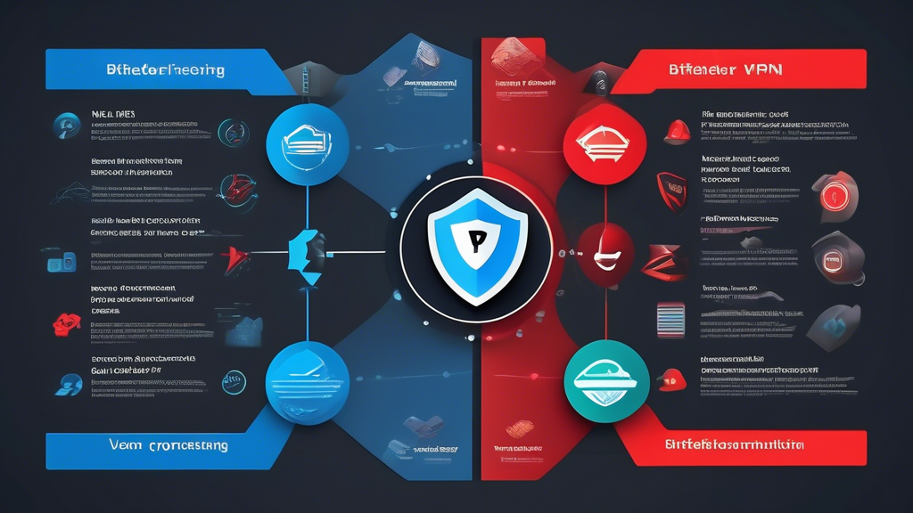 Create a visually striking image that showcases a scale balancing the pros and cons of using Bitdefender VPN. On one side, illustrate benefits such as enhanced security, privacy protection, and access to global content. On the other side, show potential downsides like cost, possible speed reduction, and limited servers. Use icons and symbols to represent these pros and cons, and incorporate the Bitdefender logo subtly in the background for brand recognition.